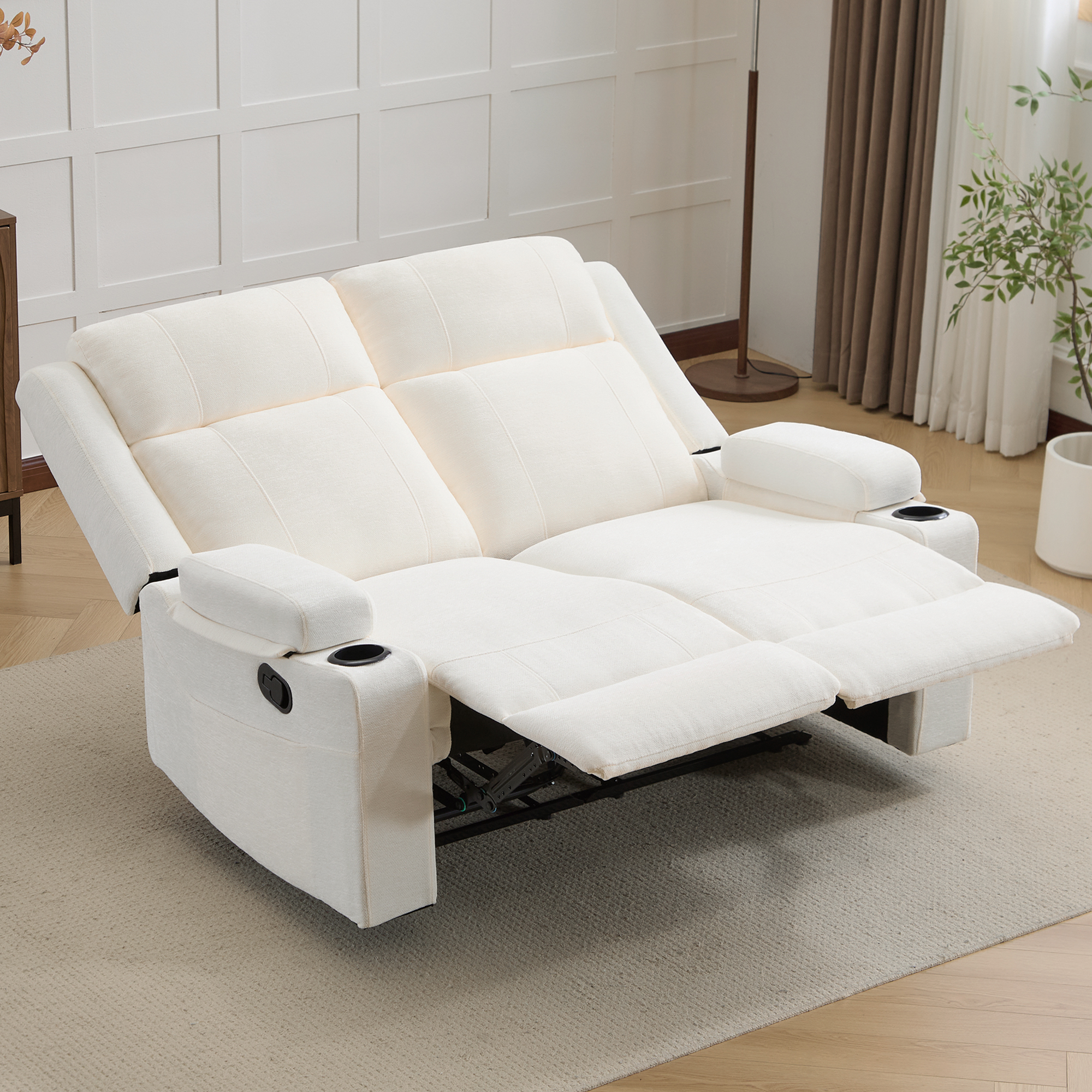 Chenille Reclining Couch, Manual Reclining Loveseat with Cup Holders, Wide Seat, Spill-Resistant Fabric, Easy Assembly, for Living Room/Apartment/RV Recliner Sofa