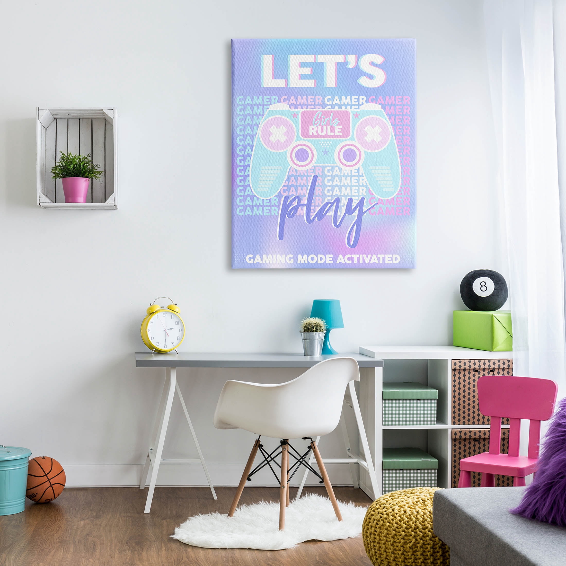 Let's Play Gaming Mode Activated Phrase Art for Kids Graphic Art Gallery Wrapped Canvas Print Wall Art