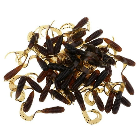 50pcs Soft Fishing Lure Shad Bait Grum Worms Jig Head Bait Brown