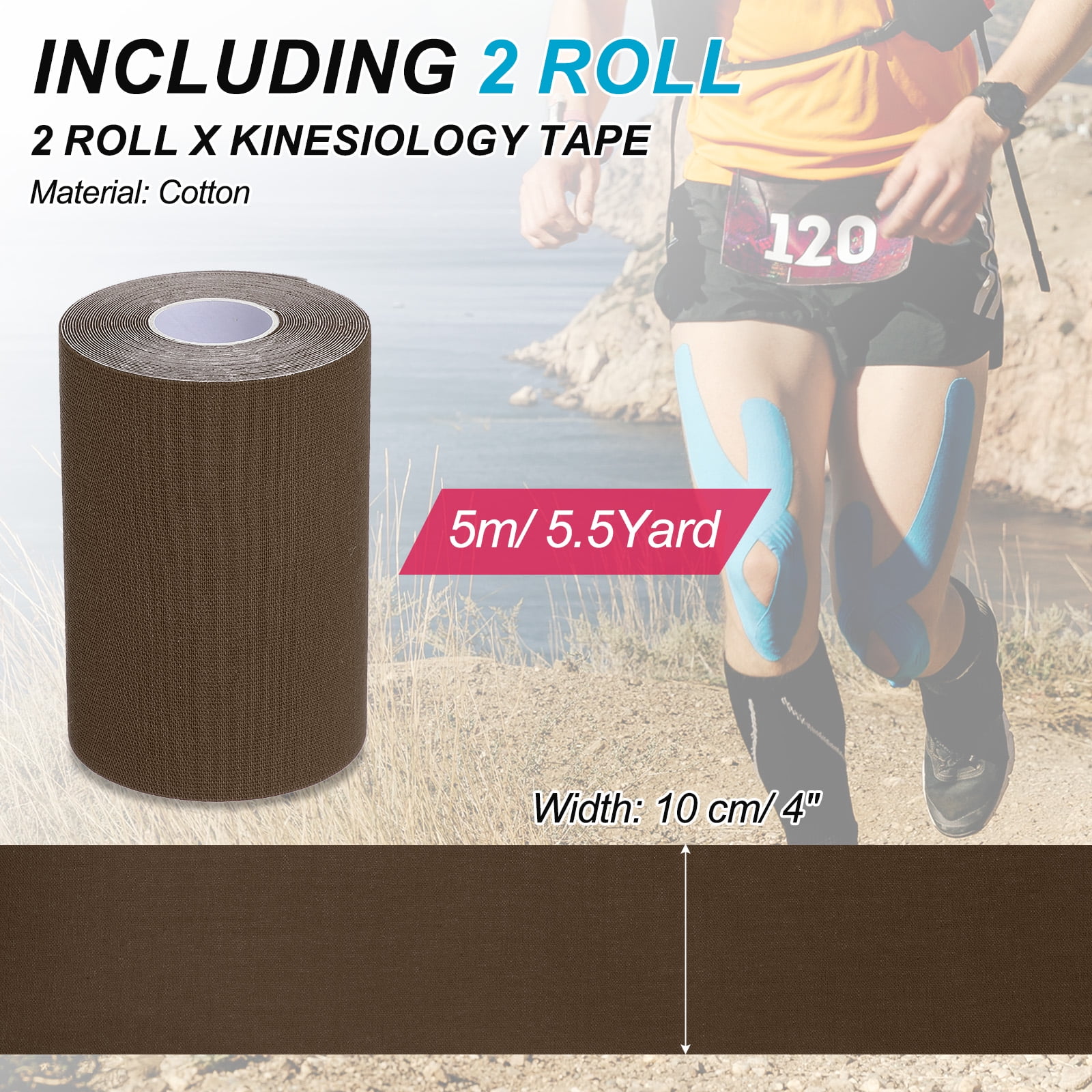 Uxcell Kinesiology Tape, Adhesive Cotton Sports Muscle Support Tape Waterproof Elastic Tape for Knee Ankle Wrist Coffee Color