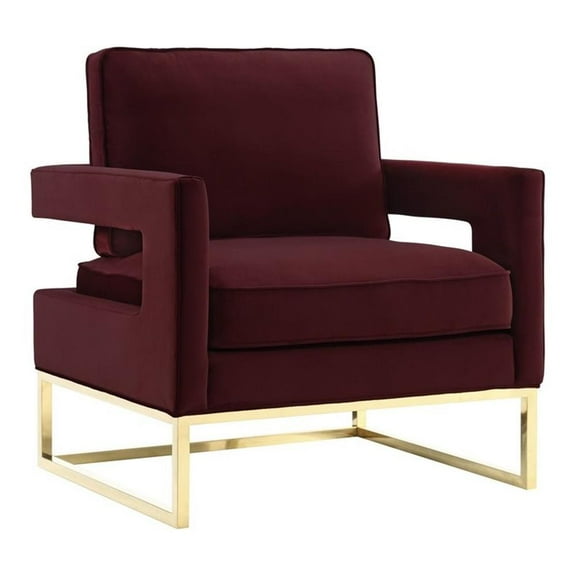 Maklaine 21" Modern Velvet/Stainless Steel Chair in Maroon Red/Gold