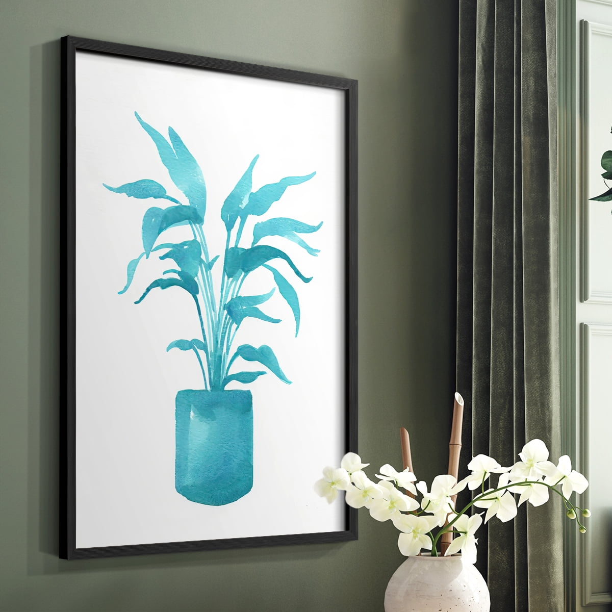 Watercolor House Plant IV Framed Print in Black Solid Wood 11 x 14 Framed Print