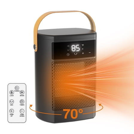 Behome Oscillating Space Heater with Remote, 1500W Portable Electric Heater with Thermostat & Timer, Indoor Small Heater with Heating and Fan Modes for Bedroom, Office and Indoor