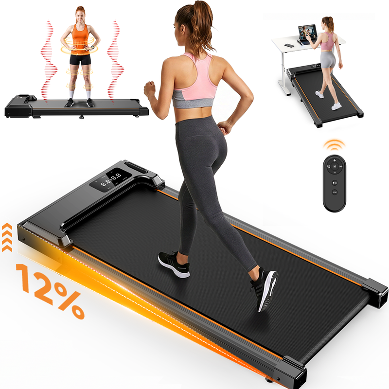 Walking Pad with Vibration Pad, Under Desk Treadmill, 2.5HP 3.8MPH Fitness Jogging Machine, 12% Incline, with Remote Patbrela LED Display for Home