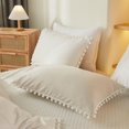 thumbnail image 3 of Move Over White Beige Grey Reversible Pillowcases King, Boho Pillow Cover Set of 2, Washed Microfiber White Pom Fringe Pattern, 2 Pack, 3 of 8