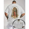 thumbnail image 2 of Religious Summer T-Shirt – Our Lady of Guadalupe Floral Back Design, Mint Green Catholic Tee, Comfortable Daily Faith Wear, 2 of 5