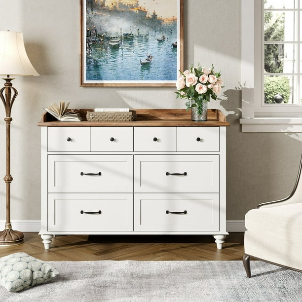 White 6 Drawer Dresser with Changing Table Top, Chest of Drawers