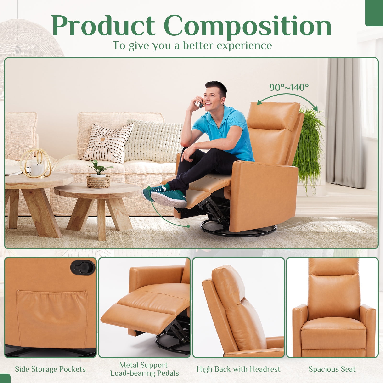 MCQ Swivel Recliner Chair, Glider Rocking Recliners for Living Room, Nursery Massage Chairs