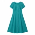 thumbnail image 6 of Dresses for Women, Women's A-Line Midi Dress, Short Sleeve Round Neck Button Front Casual Work Dress with Pockets for Summer, 6 of 6