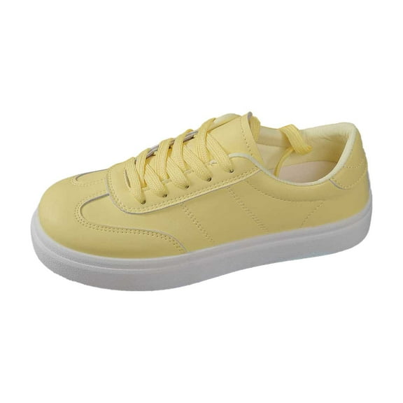 Women's Fashion Sneakers Flat Low-Top Lace-Up Comfortable School Casual Tennis Shoes Walking Travel Shoes Dress Sneakers(Color:Yellow,Size:7.5)