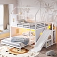 thumbnail image 5 of Harper & Bright Designs Full over Full Bunk Bed with Storage Cabinet and Hanging Rod, Metal Bunk Bed Frame with Slide & Ladder, House Bunk Bed with Curtain, Guardrails and LED Light Strip, White, 5 of 16