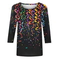 thumbnail image 5 of Mceream 3/4 Sleeve Mardi Gras Shirts Womens Holiday Tunic Tops Fashion Graphic Mask Carnival Themed Party Tshirts Casual Crewneck Blouses Clothes plus size outfit Black S, 5 of 6