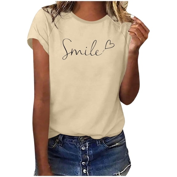 MEICHEN Women's Heart Graphic T Shirt Casual Short Sleeve Crew Neck Loose Fit Tee Summer Fashion Clothing for Women
