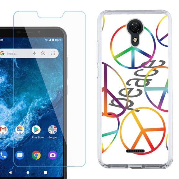 Slim-Fit Protective Phone Case compatible with Cricket Icon 2, with Tempered Glass Screen Protector, by OneToughShield ® - Colorful Peace