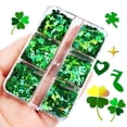 thumbnail image 4 of Accesorios para decoración de uñas, caja pequeña de 6 celdas con lentejuelas verdes de cuatro hojas para realzar las uñas, ideal para el Día de San Patricio. Lentejuelas., 4 of 5