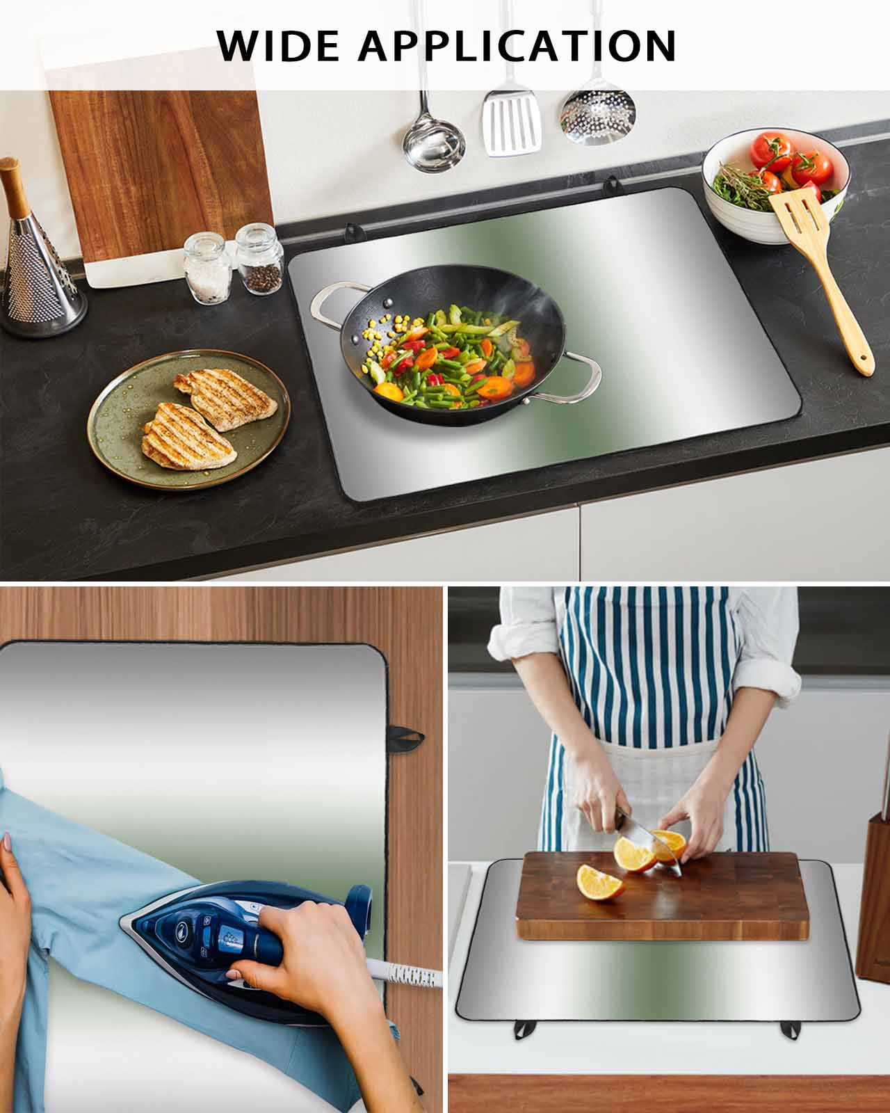 nqOlkjepod Large Induction Cooktop Protector Mat 24"x21", Gray Sage Green Stove Top Covers for Electric Stove, Modern Gradient Geometric Decorative Stove Burner Cover Mats, Glass Top Stove Cover