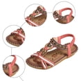 thumbnail image 4 of Rokment Womens Bohemian Beach Wedge Low Heels Dressy Sandals Ethnic Vintage Rhinestones Heart Charms Elastic Ankles Strap Comfortable Dress Walking Summer Shoes L Size 10.5, 4 of 6