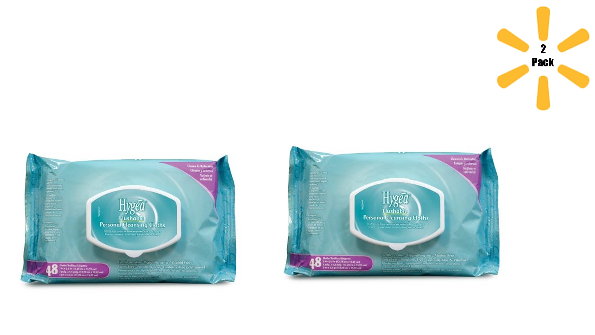 Hygea Flushable Personal Wipe Soft Pack Aloe / Vitamin E Scented, 48 per Pack, 2 Pack - A500F48
