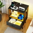 thumbnail image 2 of Spaco 2 Pack Modern Nightstand with Charging Station, Bedside Tables with LED Light and A Fabric Drawers, End Table, Black, 2 of 11