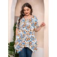 thumbnail image 3 of SHOWMALL Women‘s Plus Size Tops Short Sleeve Blouse Blue Yellow Inks 5X Floral Summer Swing Tunic Crewneck Clothing Flowy Tee Shirt for Leggings, 3 of 8
