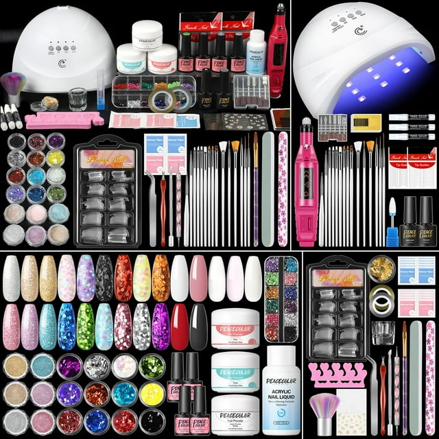 Kit de uñas acrílicas PEACECOLOR con taladro, esmalte en gel y luz UV