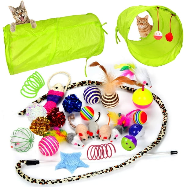 Youngever 24 Cat Toys Kitten Toys Assortments, 2 Way Tunnel, Cat