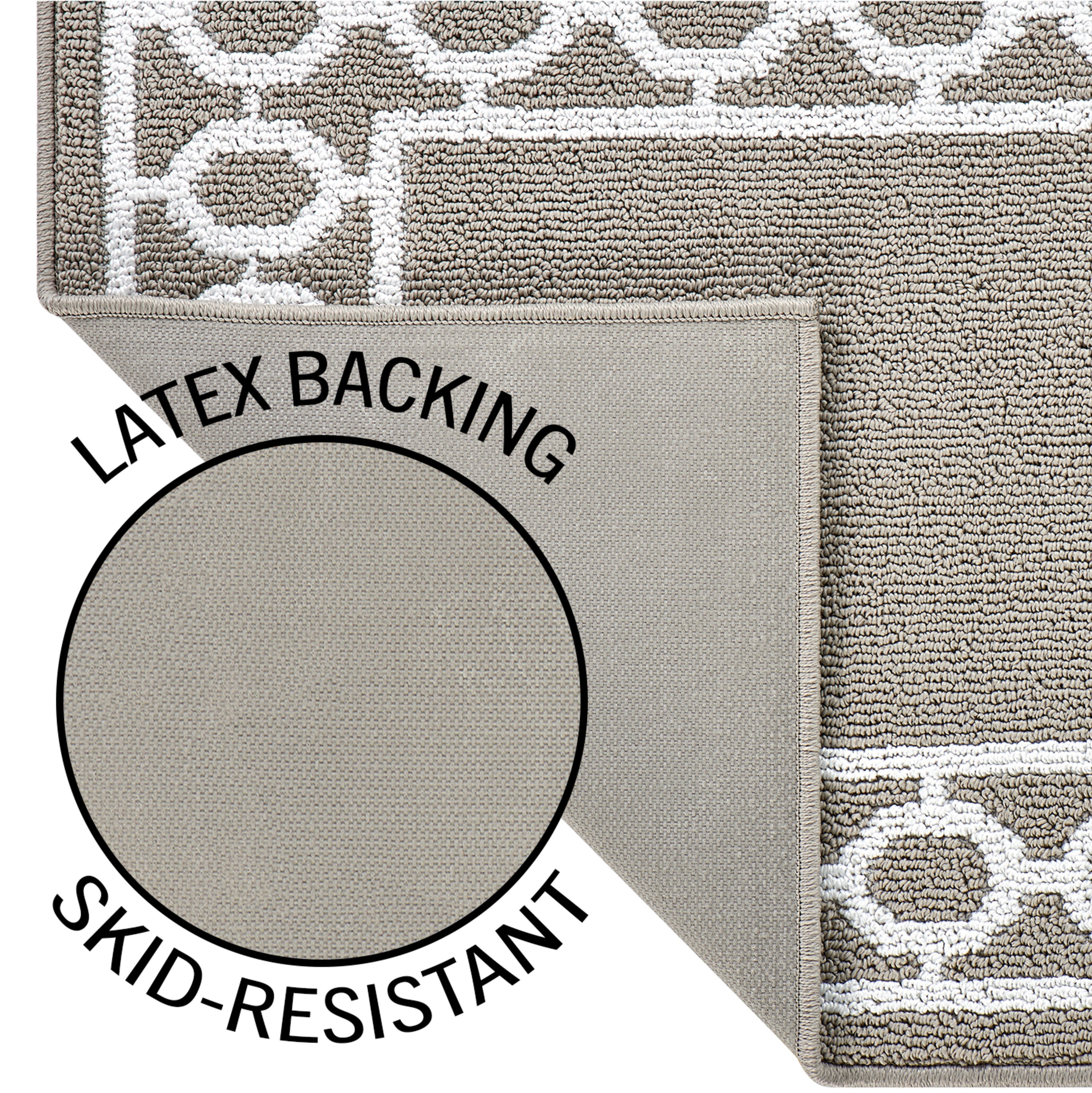 Washable Skid-Resistant Runner Rug, Trellis Border, Light Grey and White, 26" x 45"