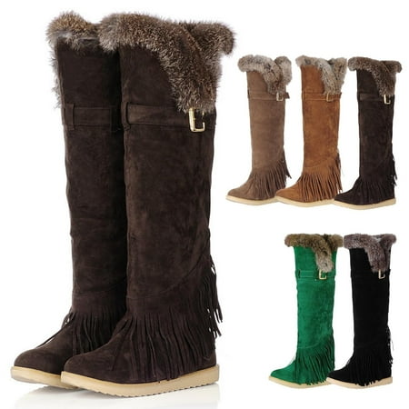 New Fshion Plus Size Snow Boots for Women Winter Warm Long Pointed Slip-on Snow Velvet Cotton Warm Solid Cotton Shoes Flat Knight 50% off Clearance!