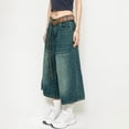 thumbnail image 7 of VBVC Women's High Waist Wide Leg Culotte Jeans,Washed Vintage Cropped Denim Pants For Women,Ladies Y2K Stretchy Streetwear Jeans with Pockets,Blue,S-3XL, 7 of 7