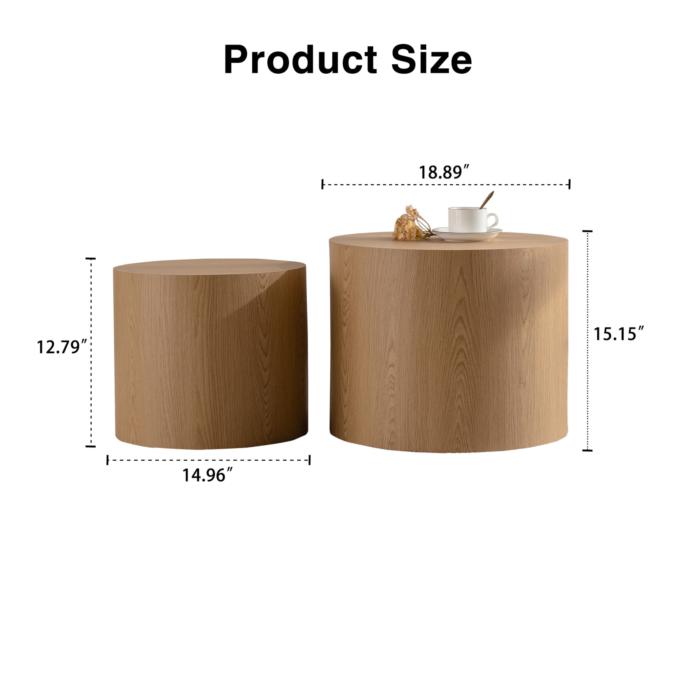 Noble House Nathan 2-Piece Round Nesting Coffee Table Set, Modern Wooden Industrial Side Tables, Light Wood, Set of 2