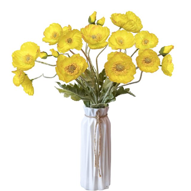Artificial Flowers 5Pcs Poppies Flowers Artificial Silk Flowers for Home Office Wedding Outdoor Decor (Yellow)