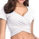 thumbnail image 5 of Pntutb Mujeres Cuello en V Profundo Manga Corta Unique Slim Fit Coss Wrap Blusa Crop tops Pntutb Pntutb-265, 5 of 6