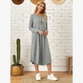 thumbnail image 2 of Women's Lounge Dress Long Sleeve Midi Long Dress Loose Casual Side Slit Dresses Pocket, 2 of 7