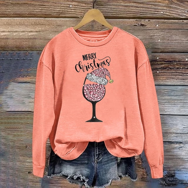 Qertyioot Pull d'Hiver Mode Femme Imprimé de Noël, Manches Longues Col Rond Chaud Ample Tendance Hauts Tricotés