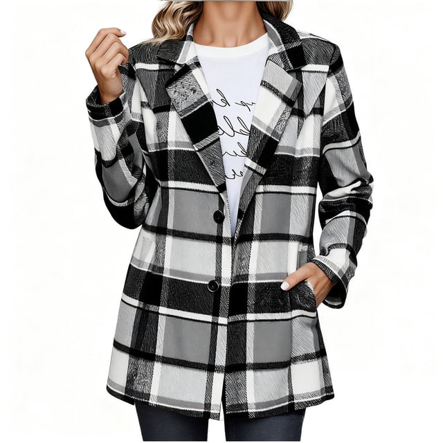 Hauts d'Automne pour Femmes, Cardigan à Carreaux Coupe Régulière Décontractée avec Boutons, Veste Chaude, Trench-Coats pour Femmes