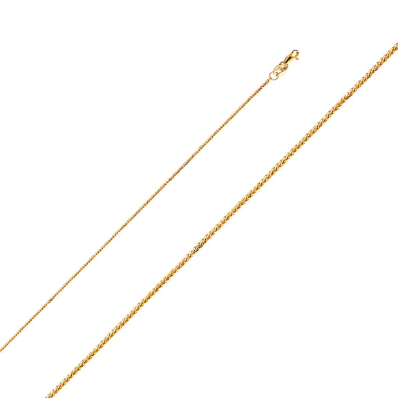14k Yellow Gold 0.8mm Square Sparkle-Cut Wheat Chain Necklace 18 Inch Chain Necklace for Women and Men