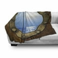 thumbnail image 3 of Ship Soft Flannel Fleece Throw Blanket, Port Ship Window Themed Design Looking at Ocean Nautical Marine Design, Cozy Plush for Indoor and Outdoor Use, 70" x 90", Brown Blue Earth Yellow, by Ambesonne, 3 of 6