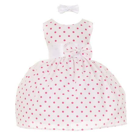 Baby Girls Fuchsia Polka Dot Headband Special Occasion Dress 6M