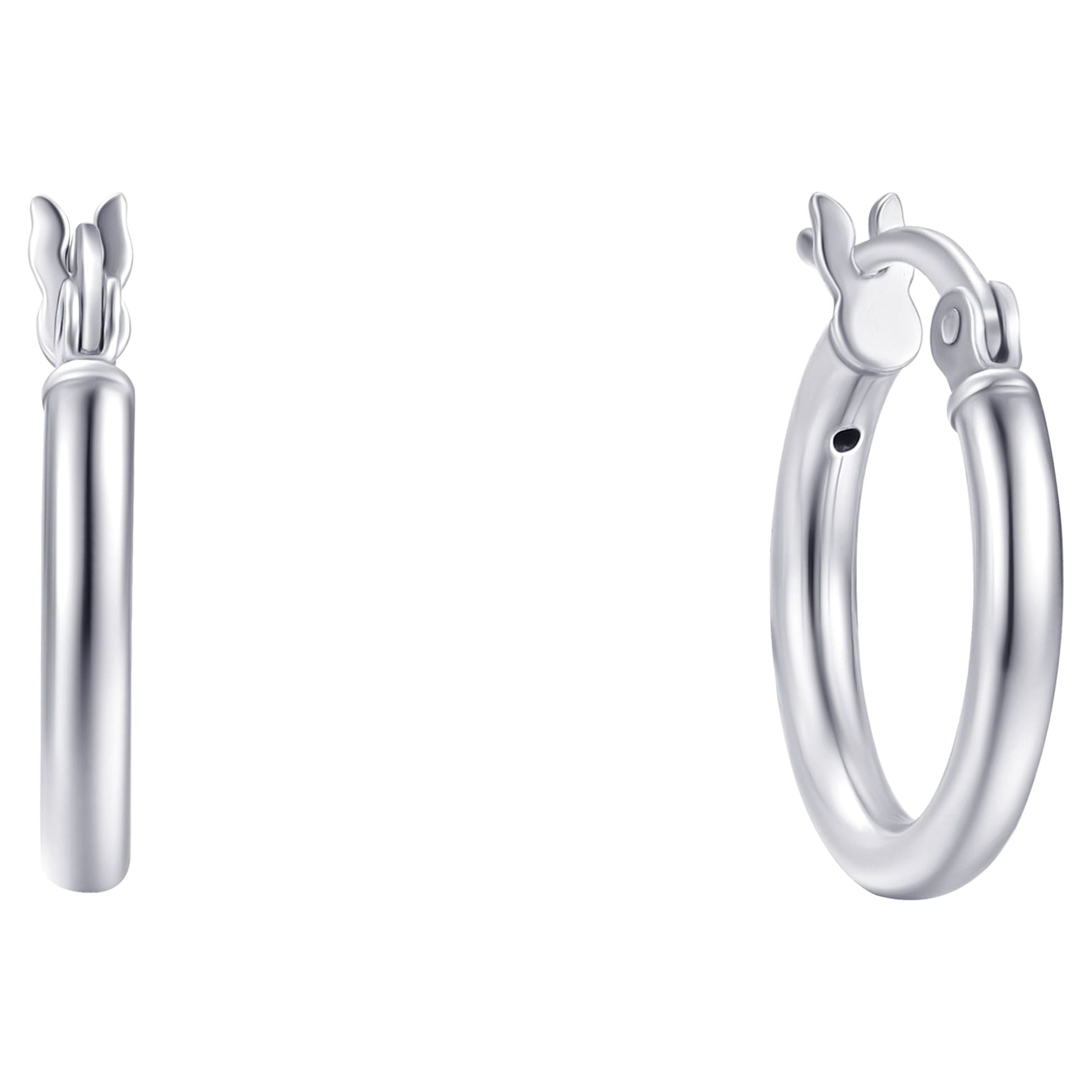 Brilliance Fine Jewelry Duo Click Top Hoop Earrings in Sterling Silver