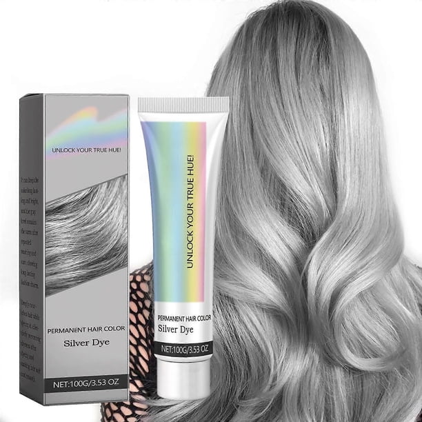 Tinte plateado para el cabello 2 en 1 con esencia natural, cobertura duradera de canas, crema fácil de aplicar para todo tipo de cabello, 1 unidad.