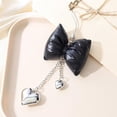 thumbnail image 1 of Christmas Tree Bow Pendant | Artificial Leather Ornament | Glossy Black & Silvery Hanging Decoration | 15cm x 5cm Lightweight Gift Bag Charm | Festive Holiday Accessory, 1 of 6
