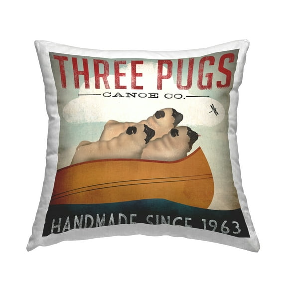 Stupell Industries Vintage Canoe Company Boating Pug Dogs Design by Ryan Fowler Throw Pillow