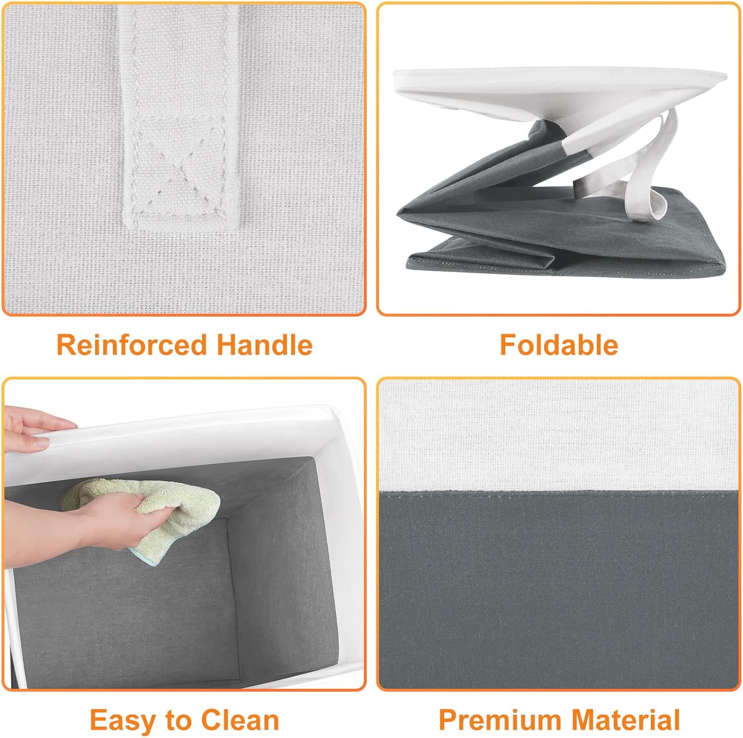 EP laundry basket 3-Pack, laundry hamper, Hamper with handles, collapsible laundry baskets, Waterproof dirty clothes hamper, Towel Storage for Home or Dorm, 75L-Grey