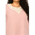 thumbnail image 5 of Women's Plus size Solid 3/4 Sleeve Blouse with Puff Sleeves and Lace and Pearl Accent, 5 of 5