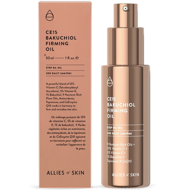 Allies of Skin CE15 Bakuchiol Firming Oil: Aceite facial reafirmante con 10% Vitamina C 5% Vitamina E 1% Bakuchiol Retinol 3% Renovage. 30ml/ 1oz
