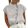 thumbnail image 4 of Cotton Linen High Neck Cap Sleeve Shirt For Women Summer Fashion Casual Blouse Top, 4 of 7