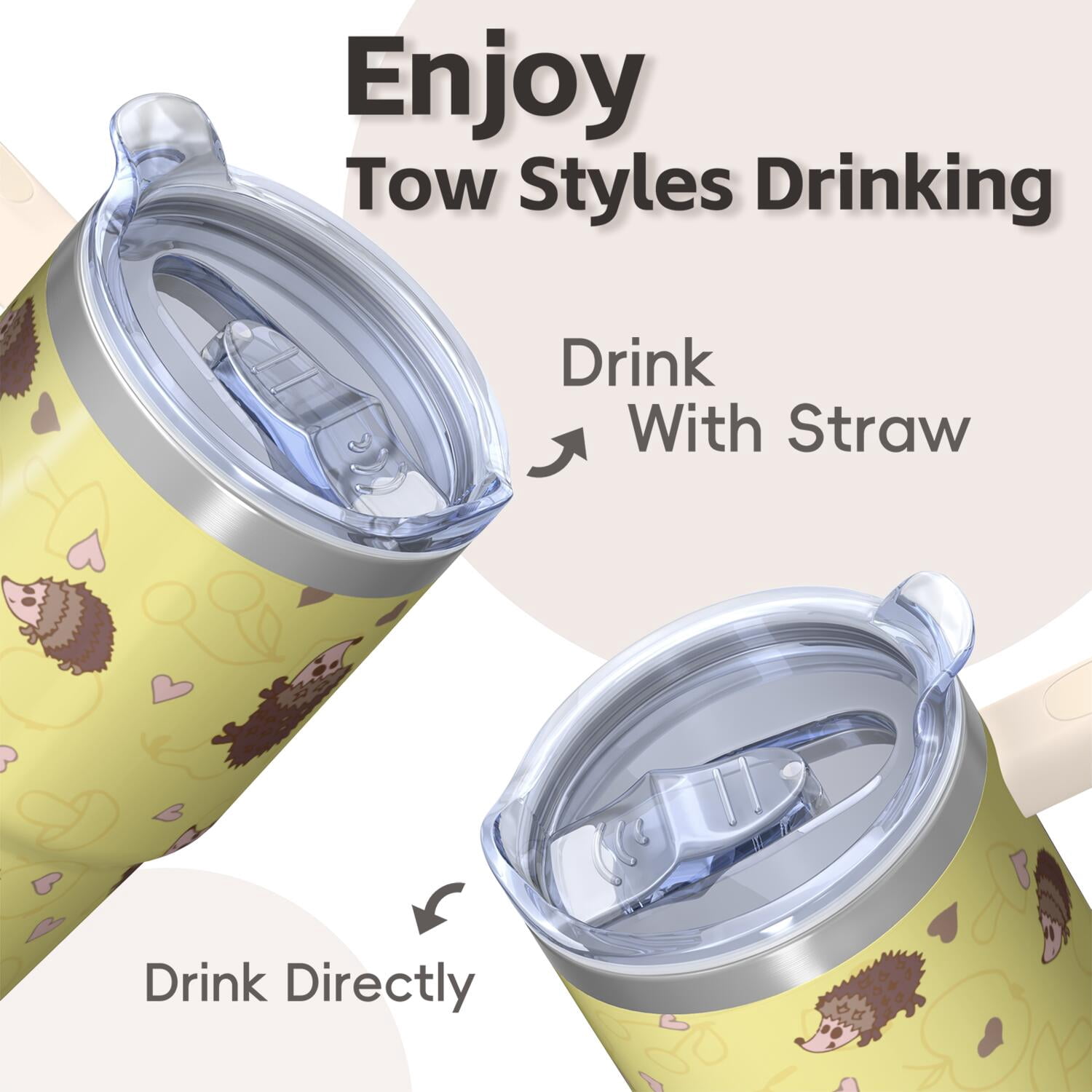 20oz Hedgehog Stainless Steel Tumbler with Handle and Straw Insulated Coffee Mug Travel Cup with Lid and Straw Perfect for Coffee Tea Juice Water Great Gift for Hedgehog Lovers Women Men