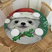 Christmas Funny Sloth Bears Round Tablecloths Table Covers with Elastic Polyester Fitted Tablecloth Circular Table Cover