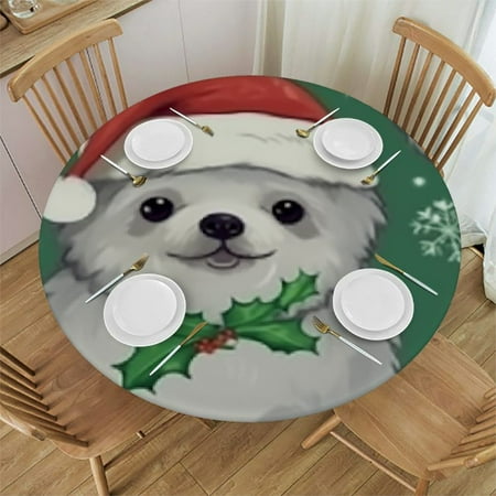 Christmas Funny Sloth Bears Round Tablecloths Table Covers with Elastic Polyester Fitted Tablecloth Circular Table Cover