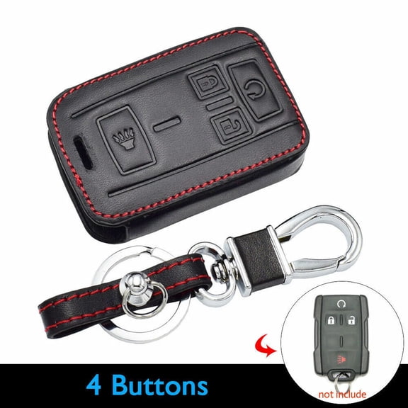 Leather Key Fob Cover Case Chain For GMC Sierra Chevrolet Silverado Accessories